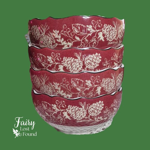 222 FIFTH Holliday Red Wavy Edged Bowls - Picture 1 of 11